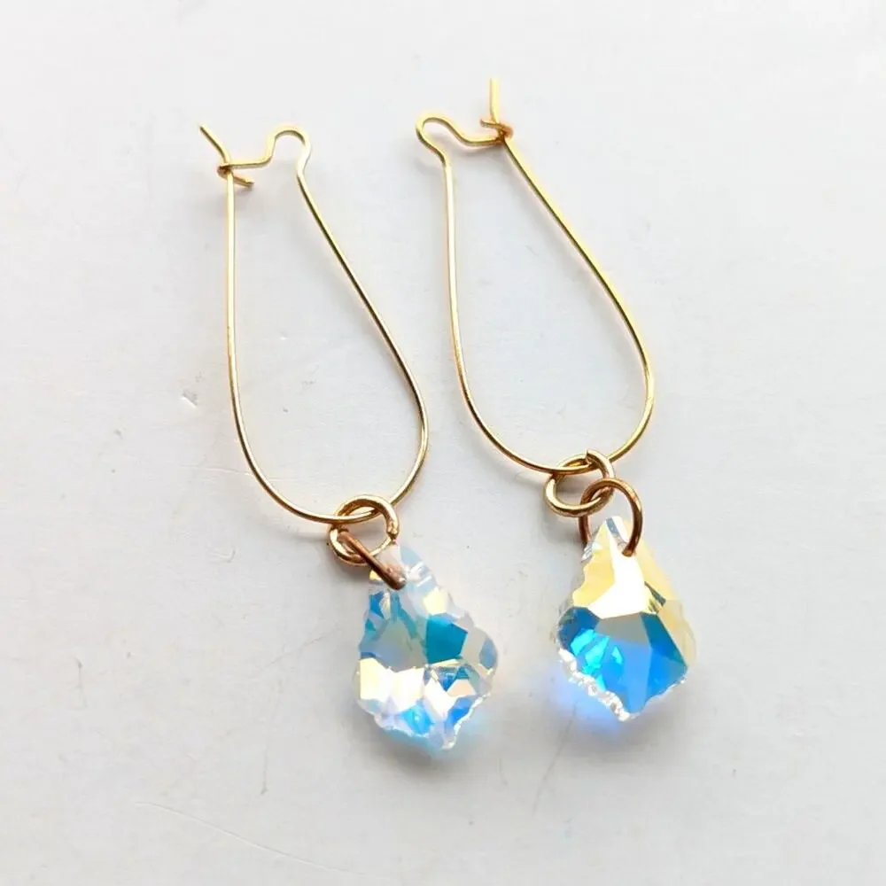 Iridescent Fire Aurora Borealis Crystal Teardrop Gold Tone Threader Earrings